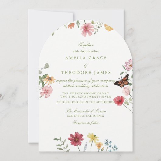 Arched Wildflower Wedding 招待状 (正面)