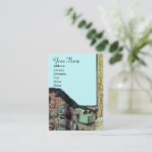 ARCHEO /古代，考古学モノグラム，ティール（緑がかった色）ブルー 名刺 (スタンド正面)