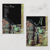 ARCHEO /古代，考古学モノグラム，ブラックグリーン 名刺 (正面/裏面)