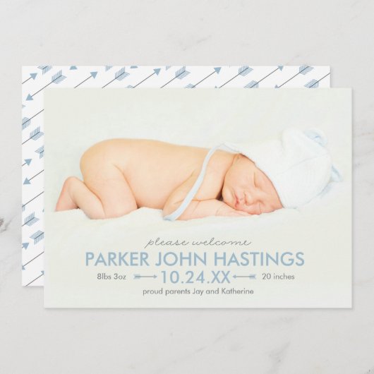 Archerの小さい矢の完全な裁ち切り誕生の発表 案内状 (正面/裏面)