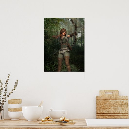 Archer in the Forest Fantasy Art Print ポスター (キッチン)