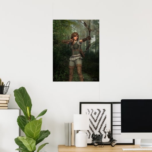 Archer in the Forest Fantasy Art Print ポスター (ホームオフィス)