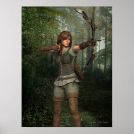 Archer in the Forest Fantasy Art Print ポスター