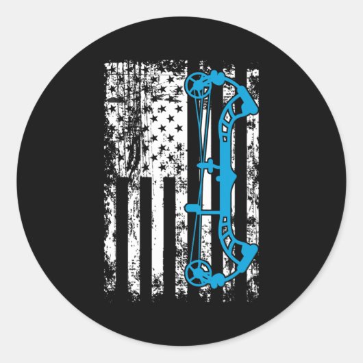 Archery Compound Bow USA American Flag  ラウンドシール (正面)