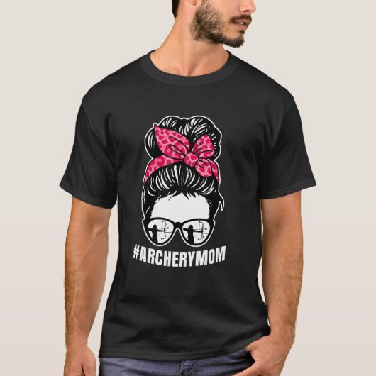 Archery Mom Messy Bun Proud Parent Bow Arrow Tシャツ (正面)