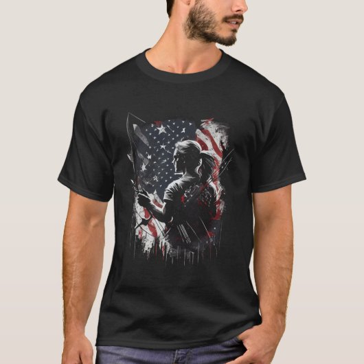 Archery US Flag Women Graphic Tees Men Women Boys  Tシャツ (正面)