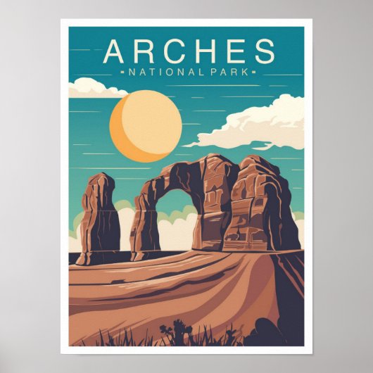Arches National Park Utah USA Travel Illustration ポスター (正面)