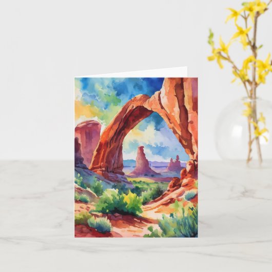 Arches National Park Utah Watercolor カード (黄色い花)
