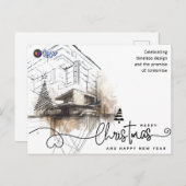 Architect Builder Watercolor Christmas Design シーズンポストカード (正面/裏面)