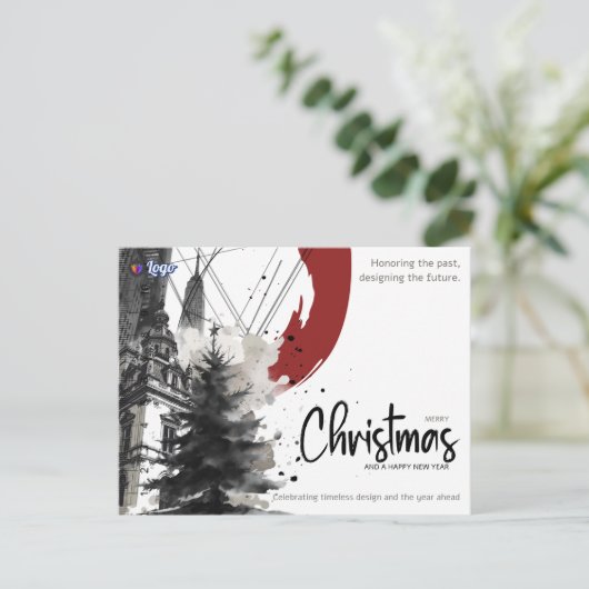 Architect Construction Builder Modern Christmas シーズンポストカード (スタンド正面)