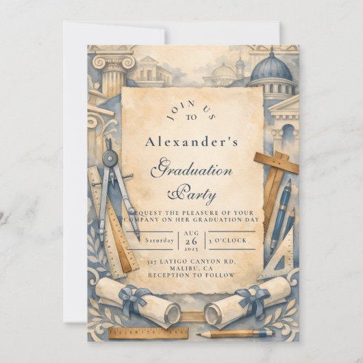 Architect Graduation Blueprint Design 招待状 (正面)