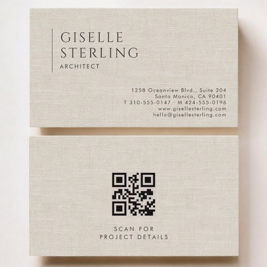 Architect Luxury Neutral Linen QR Code 名刺