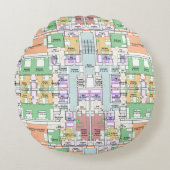 Architectural Blueprint Pattern Throw Pillow ラウンドクッション (正面)