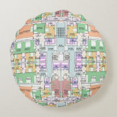 Architectural Blueprint Pattern Throw Pillow ラウンドクッション (裏面)