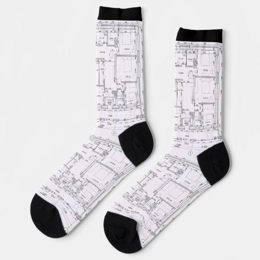 Architectural Blueprint Pattern Unisex Socks ソックス (左)