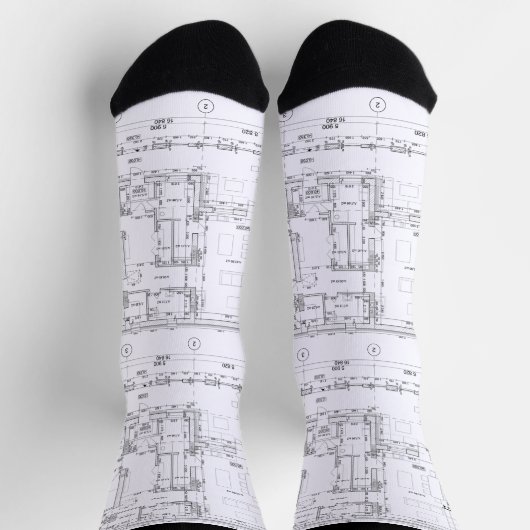 Architectural Blueprint Pattern Unisex Socks ソックス (上部)