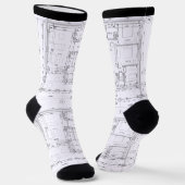 Architectural Blueprint Pattern Unisex Socks ソックス (傾斜あり)