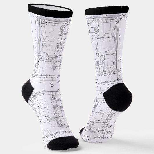 Architectural Blueprint Pattern Unisex Socks ソックス (傾斜あり)