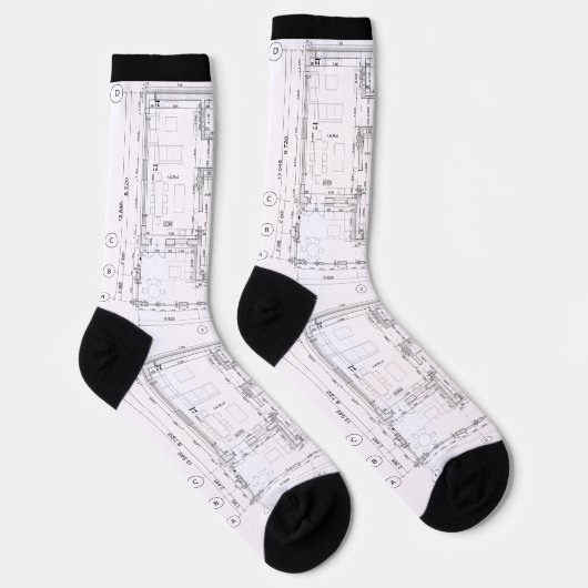 Architectural Blueprint Pattern Unisex Socks ソックス (右)