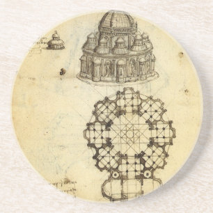Architectural Cathedral Study by Leonardo da Vinci コースター