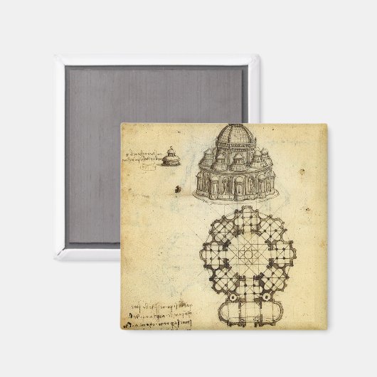 Architectural Cathedral Study by Leonardo da Vinci マグネット (正面/裏面)