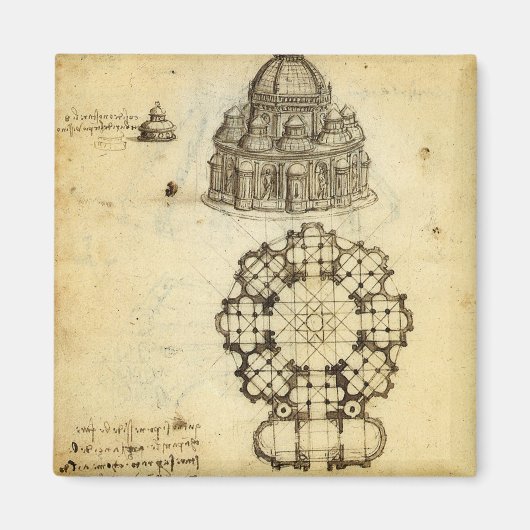 Architectural Cathedral Study by Leonardo da Vinci マグネット (正面)