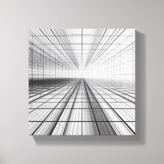 architectural grid perspective, 3D wireframe art,  キャンバスプリント (正面)