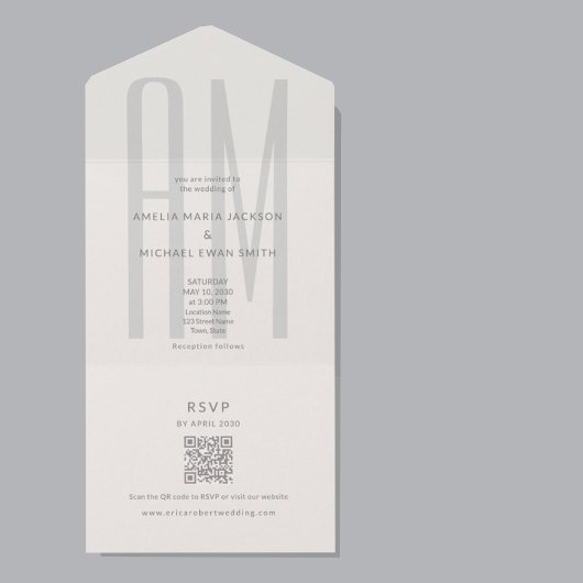 Architectural Monogram Minimal All-in-One Wedding オールインワン招待状