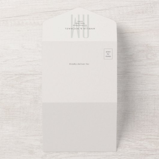 Architectural Monogram Minimal All-in-One Wedding オールインワン招待状 (外側)