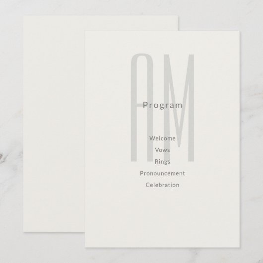 Architectural Monogram Wedding Program Card プログラム (正面/裏面)