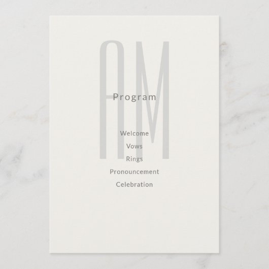 Architectural Monogram Wedding Program Card プログラム (正面)