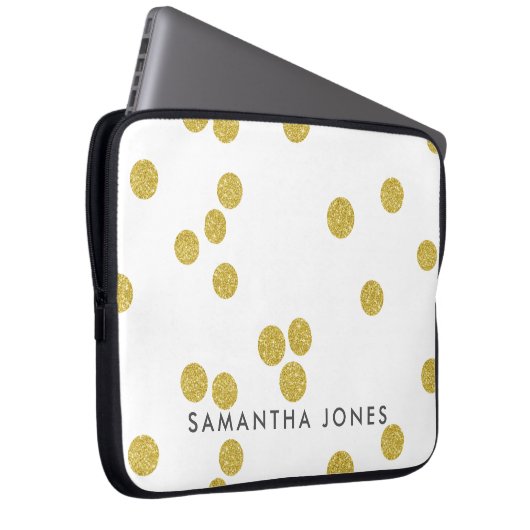 Architectural Textureホワイト金ゴールド水玉模様 エレガント ラップトップスリーブ (正面右)