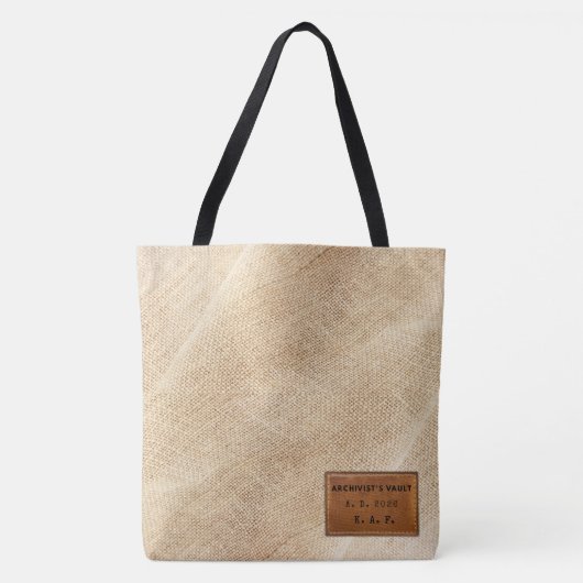 Archive Burlap Texture Stitched Leather-Look トートバッグ (正面)