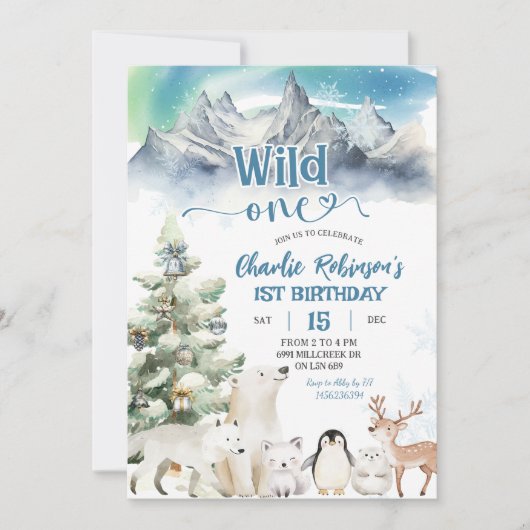 Arctic Animal Wild One Boy First Birthday 招待状 (正面)