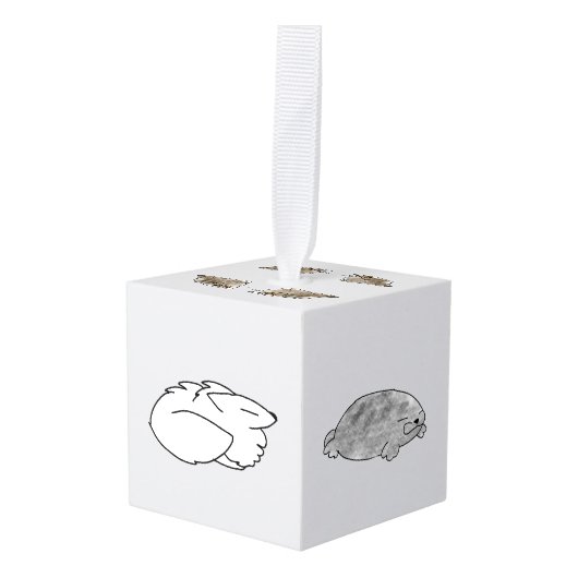 Arctic Animals Cute Doodle Holiday Cube Ornament キューブオーナメント (正面アングル)