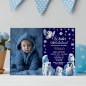 Arctic Animals Winter Kids' First Birthday Photo  招待状