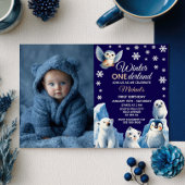 Arctic Animals Winter Kids' First Birthday Photo  招待状