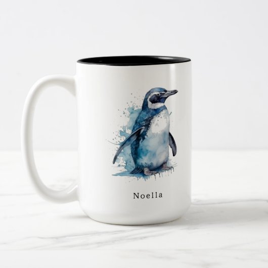 Arctic Azure Water Color Penguin,カスタム ツートーンマグカップ (左)