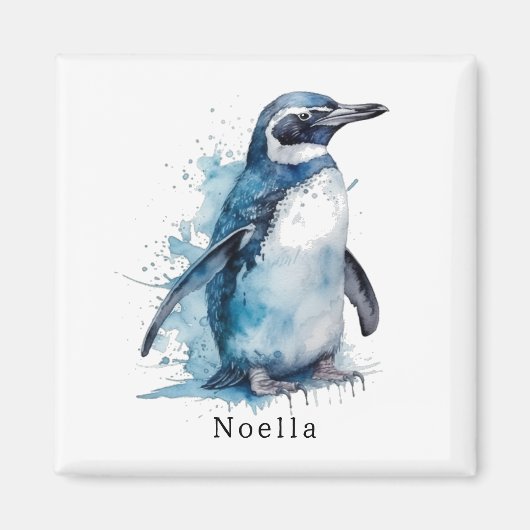 Arctic Azure Water Color Penguin,カスタム マグネット (正面)