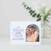 Arctic Bloom New Year Retro Modern Blue Photo シーズンポストカード (スタンド正面)