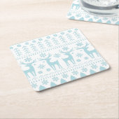 Arctic Blue Folk Art Winter Theme スクエアペーパーコースター (アングル)