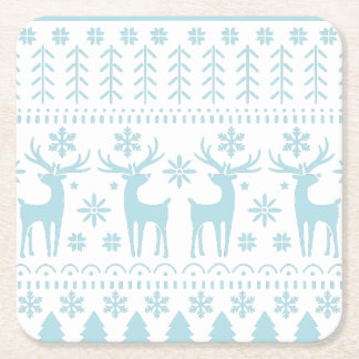 Arctic Blue Folk Art Winter Theme スクエアペーパーコースター