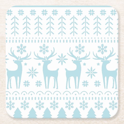Arctic Blue Folk Art Winter Theme スクエアペーパーコースター (正面)