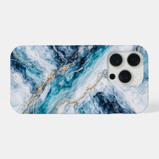 Arctic Blue Marble Phone Case Icy White Teal Swirl iPhoneケース (裏面横)