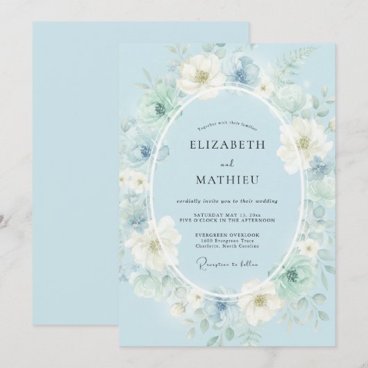Arctic Blue Poetic Spring Wedding 招待状 (正面/裏面)