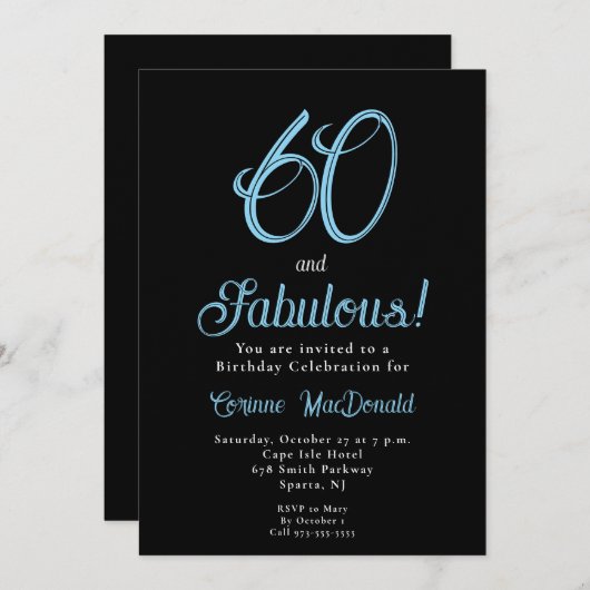 Arctic Blue Sixty and Fabulous 60th Birthday Party 招待状 (正面/裏面)