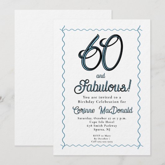 Arctic Blue Sixty and Fabulous 60th Birthday Party 招待状 (正面/裏面)