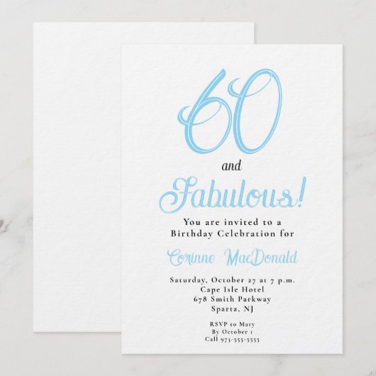 Arctic Blue Sixty and Fabulous 60th Birthday Party 招待状 (正面/裏面)