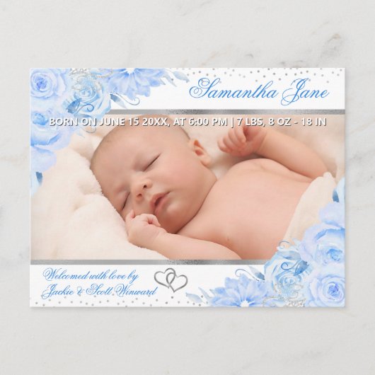 Arctic Floral Newborn Baby Photo Announcement 案内ポストカード (正面)