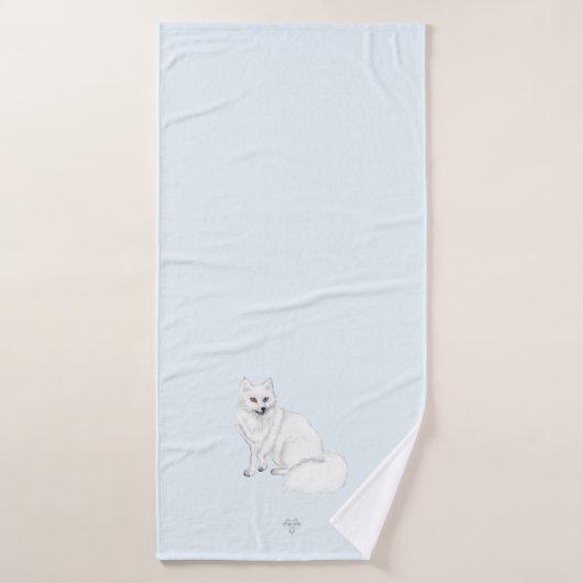 Arctic Fox Art on Icy Blue Background 3pc Bath Set バスタオルセット (バスタオル)